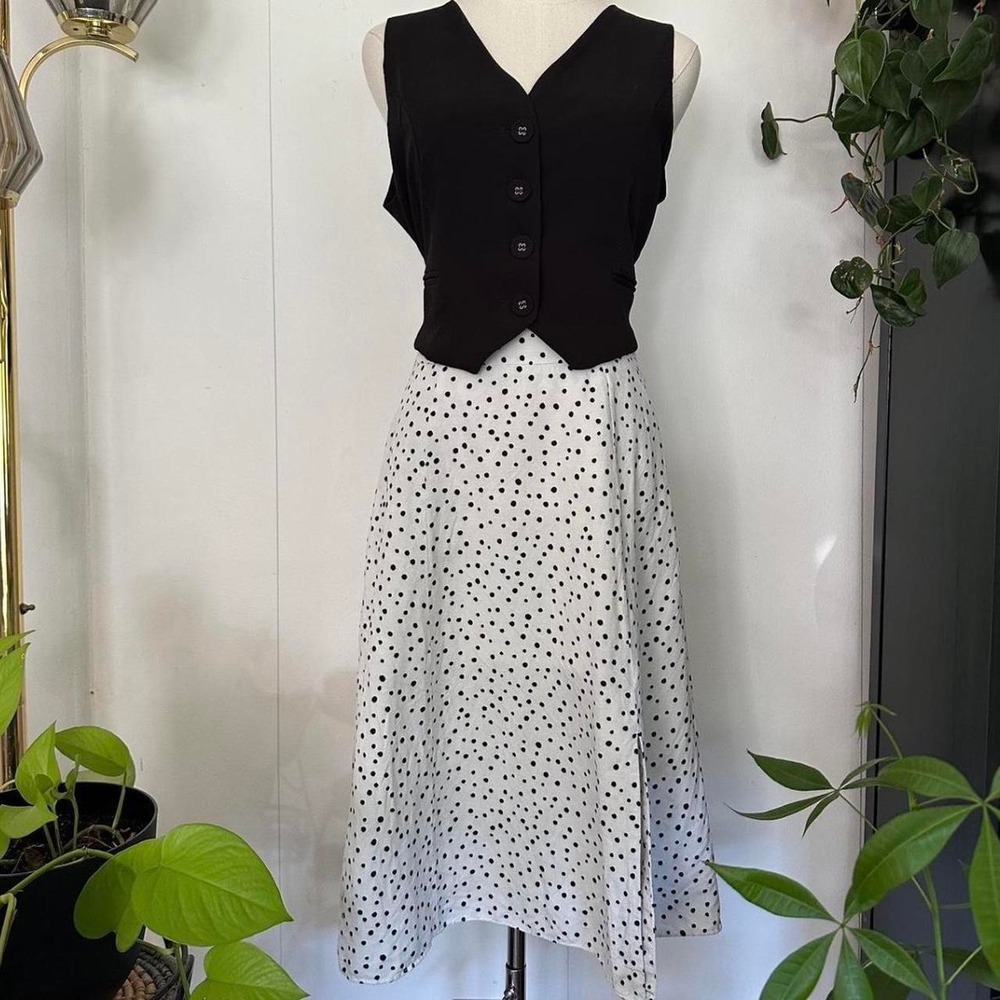 Loft Petites White Polka Dot High Waisted Midi Skirt with Side Slit Size 2P